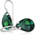 925 Sterling Silver Teardrop Emerald Dangle Earrings - Dainty