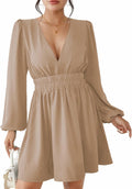 FAIABLE Mini Deep V Dress for Women - Sexy Long Sleeve A-line Mini