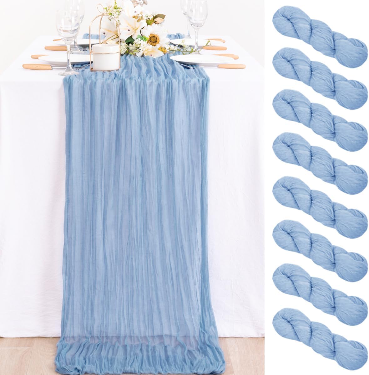 MLMC 8 Pack Dusty Blue Table Runner for Rustic Decor Needs