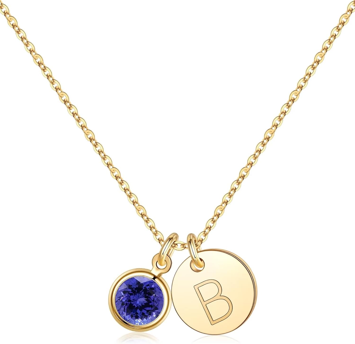 Personalized Birthstone Initial Necklace for Women and Girls