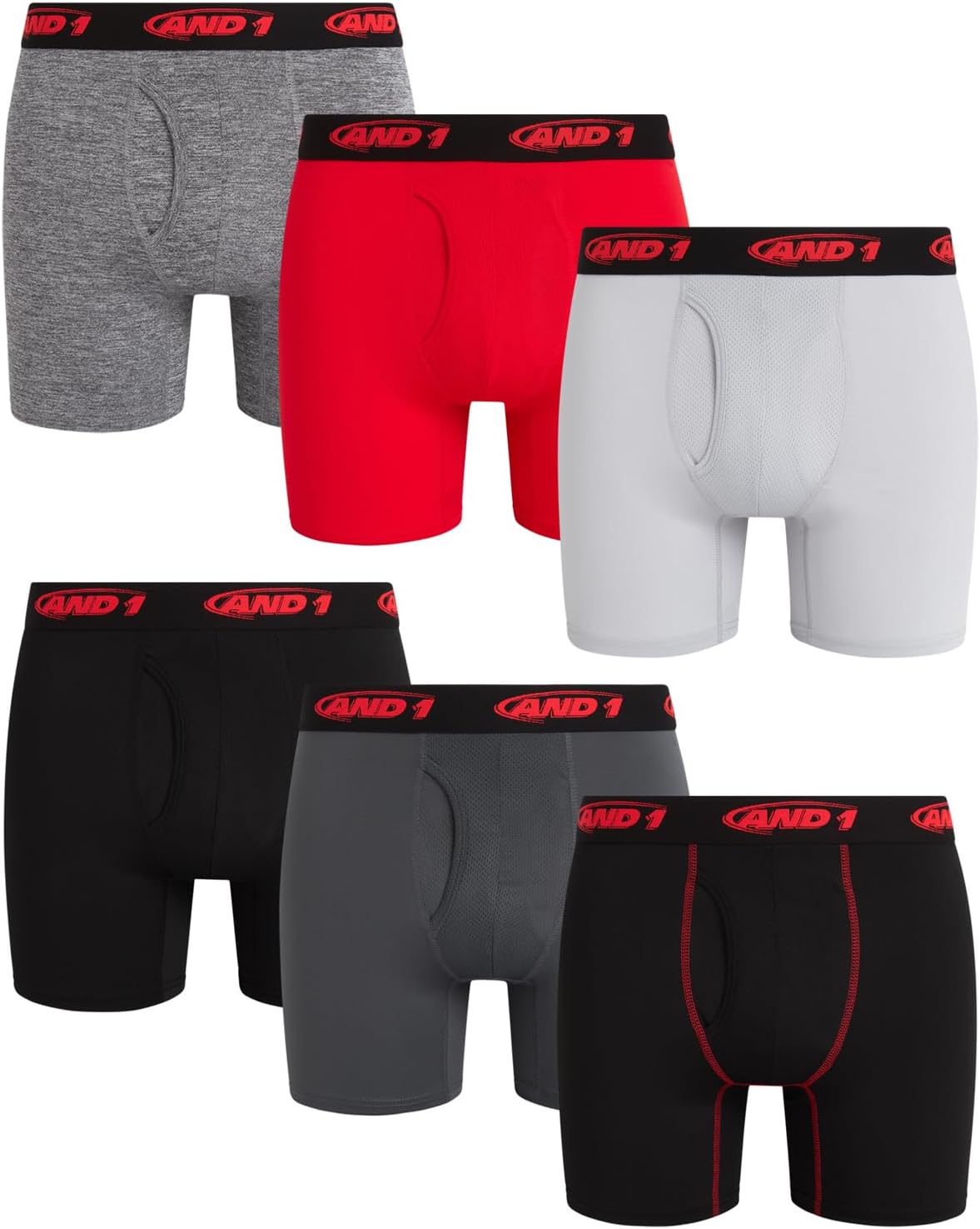 AND1 Mens Boxer Briefs - 6 Pack Performance Underwear for Men