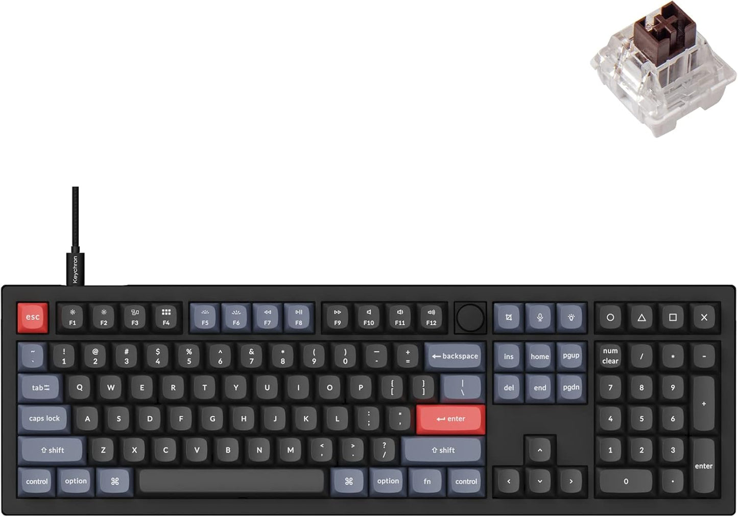 Keychron V6 Wired Custom Knob Keyboard, Programmable Macro, Brown Switch - Mac Windows Linux