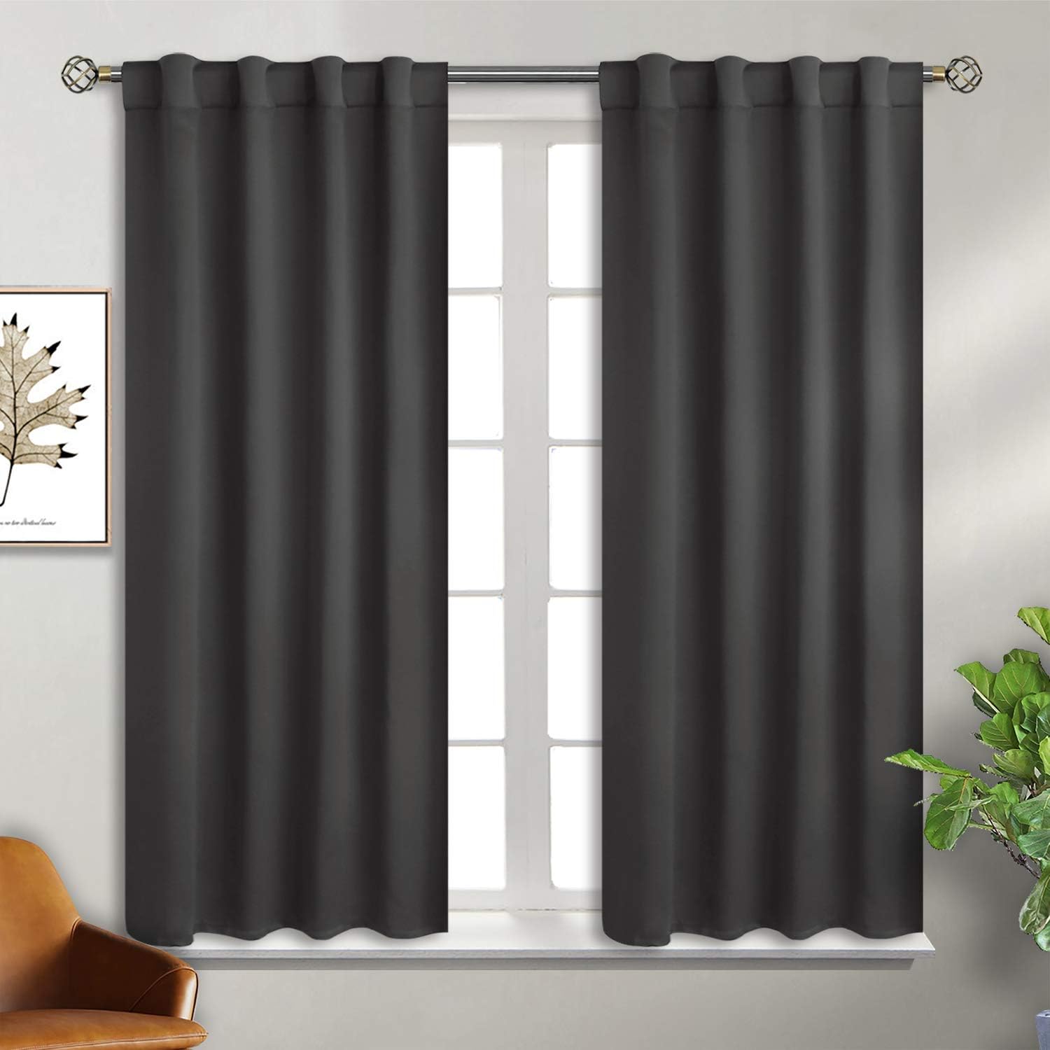 BGment Dark Grey Blackout Curtains - 38x45 Inch Thermal, 2 Panels