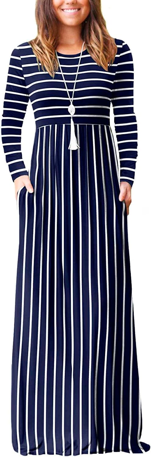 EUOVMY Women's Long Sleeve Maxi Dress with Pockets for Style