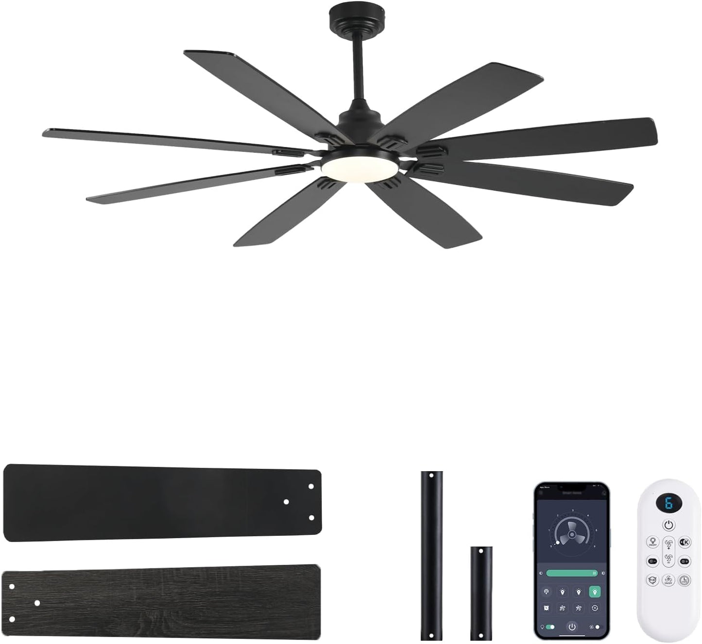 62 inch Ceiling Fan with Light and Remote Control for Large Spaces