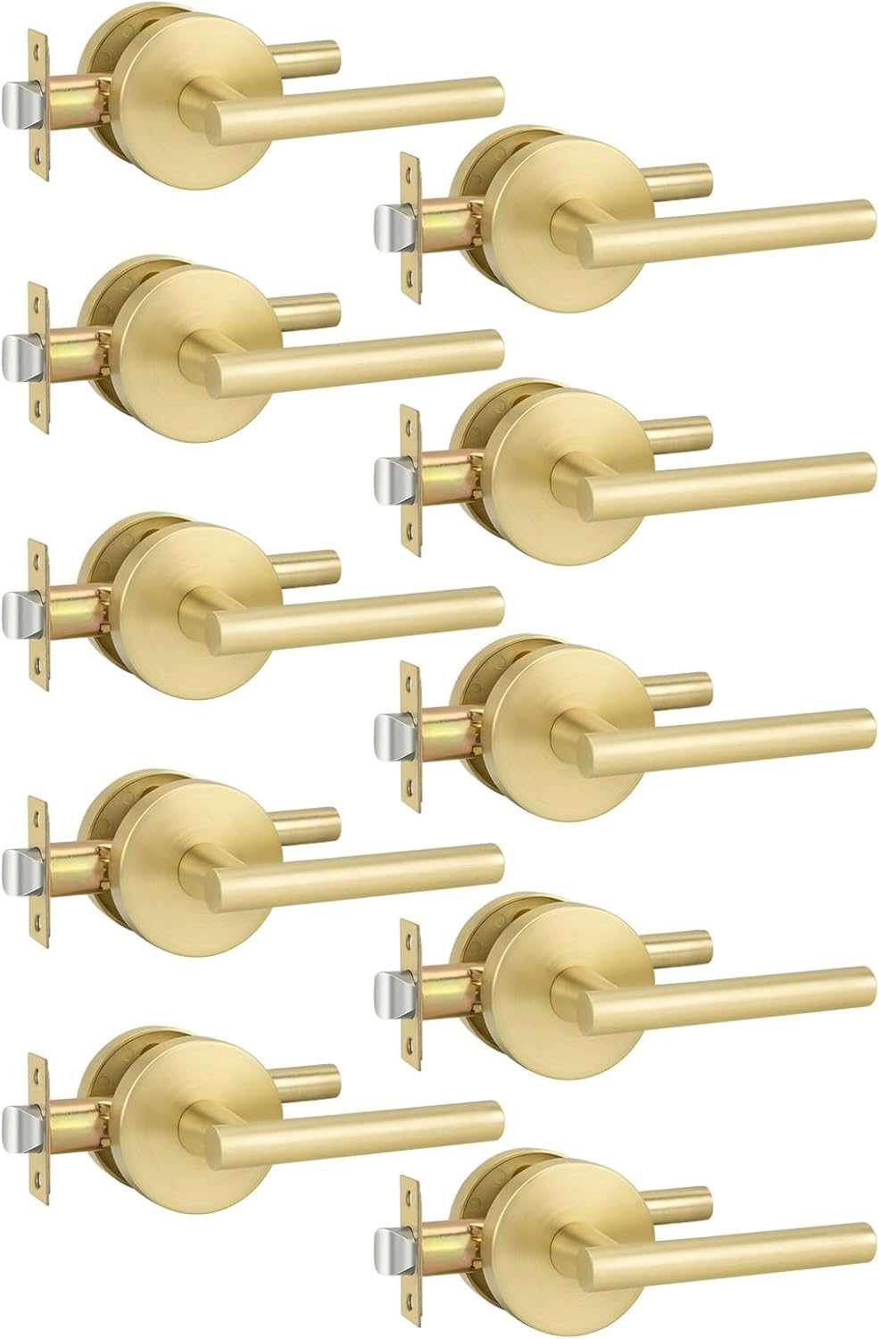 Brushed Brass Passage Levers for Closet and Hallway Use