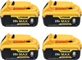 4-Pack Upgraded 8000mAh Replacement for Dewalt 20V Max - Long Runtime