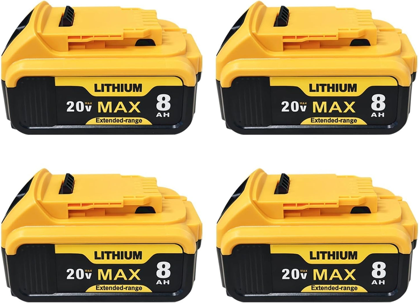 4-Pack 8000mAh Replacement for Dewalt 20V Max Battery