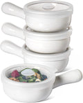 LE TAUCI Soup Bowls with Handles and Silicone Lids - Stackable 4-Pack