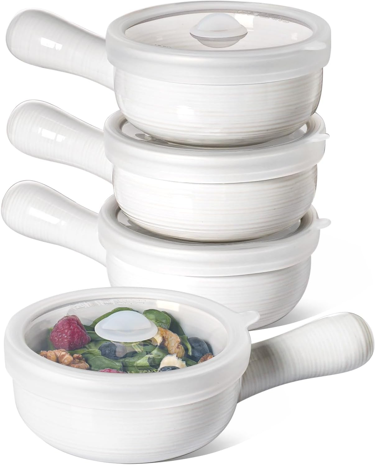 LE TAUCI Soup Bowls with Handles and Silicone Lids for Cooking
