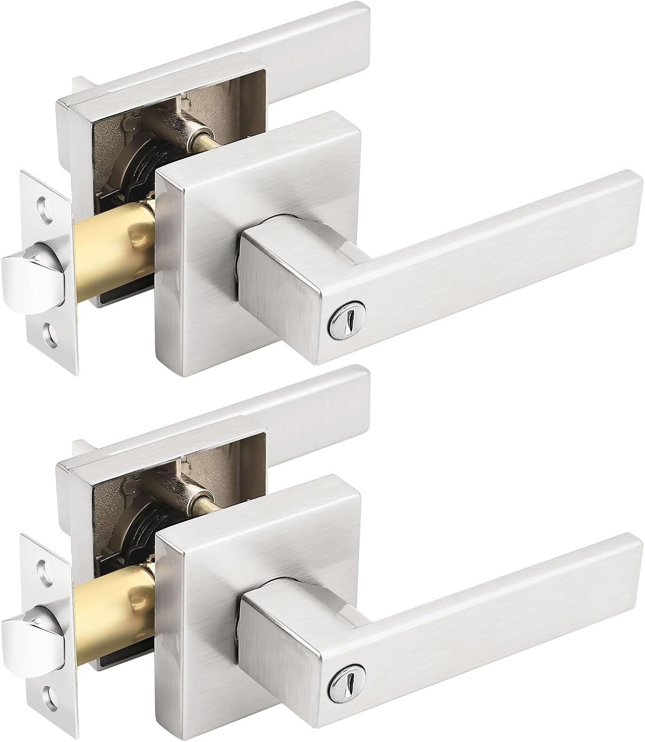 Gobrico 2 Pack Square Door Levers for Bedroom and Bathroom Use