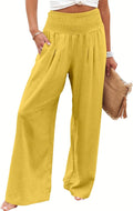 ANRABESS Women Linen Palazzo Pants High Waist Smocked - Casual Chic