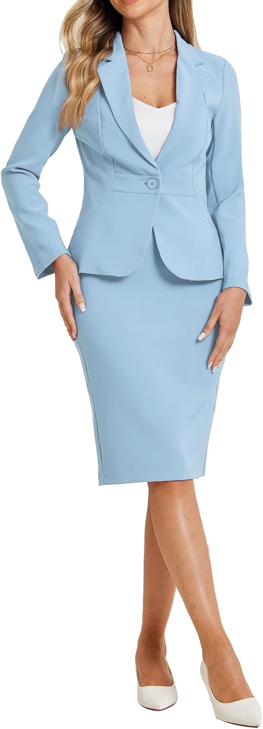 Allegra K Women's 2 Piece Skirt Suit Set for Professional Style