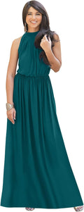 Blue Green Jade Sleeveless Maxi Dress for Women - Flowy Fit