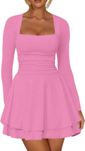 Kaximil Women's Square Neck Ruffle Hem Mini Dress - Ruched Corset Fit