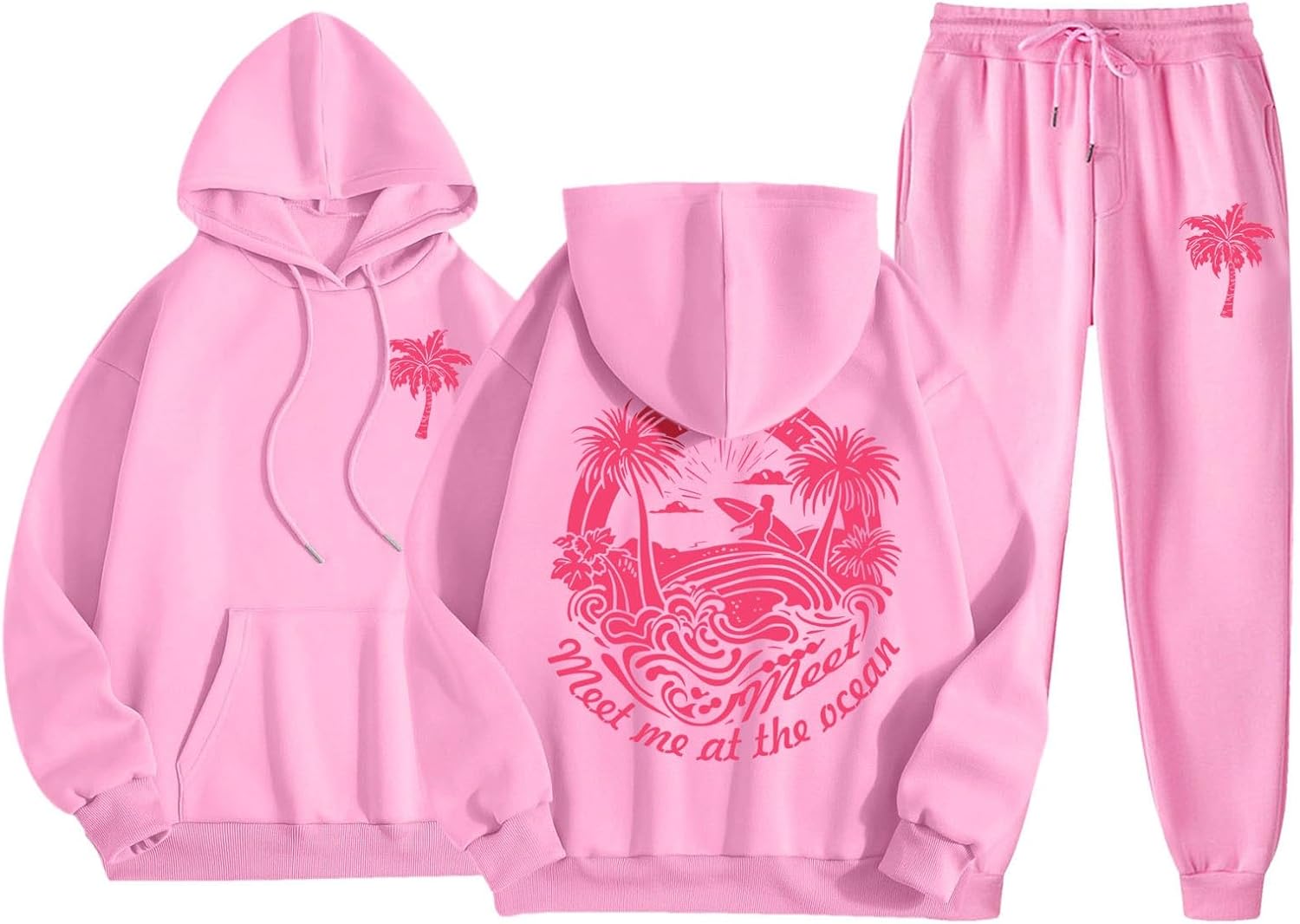 Pink Preppy Sweatsuit Set 2024 | Matching Graphic Hoodie & Joggers