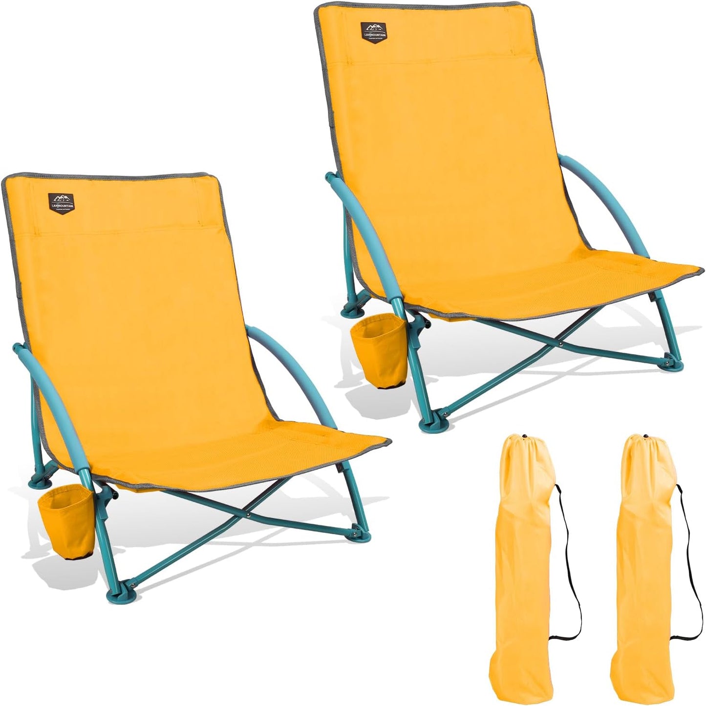 LANMOUNTAIN Reclining Beach Chair Set, Lightweight & Portable - Yellow