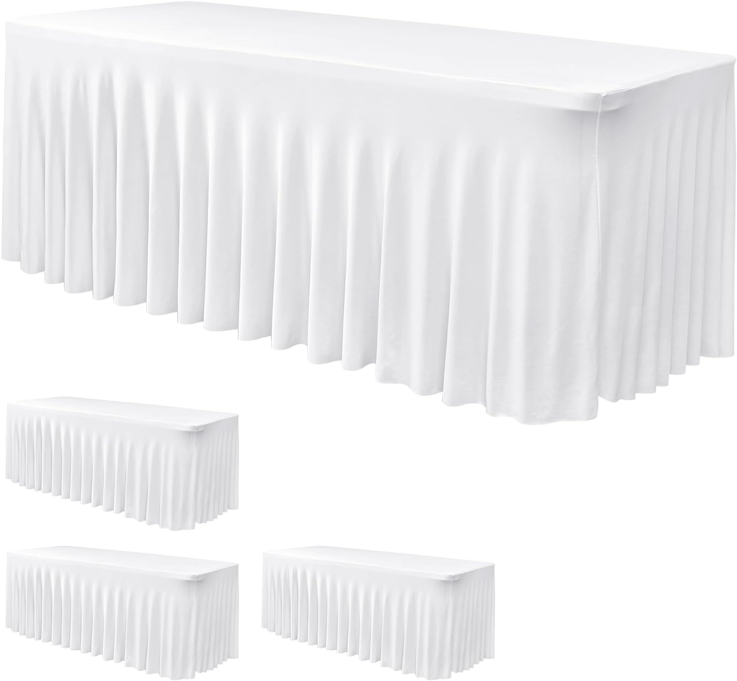 Elegant White Table Skirt for 6 Foot Rectangle Tables - 4 Pack
