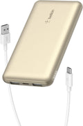 10,000mAh USB-C Portable Charger - Gold 3-Port Power Bank