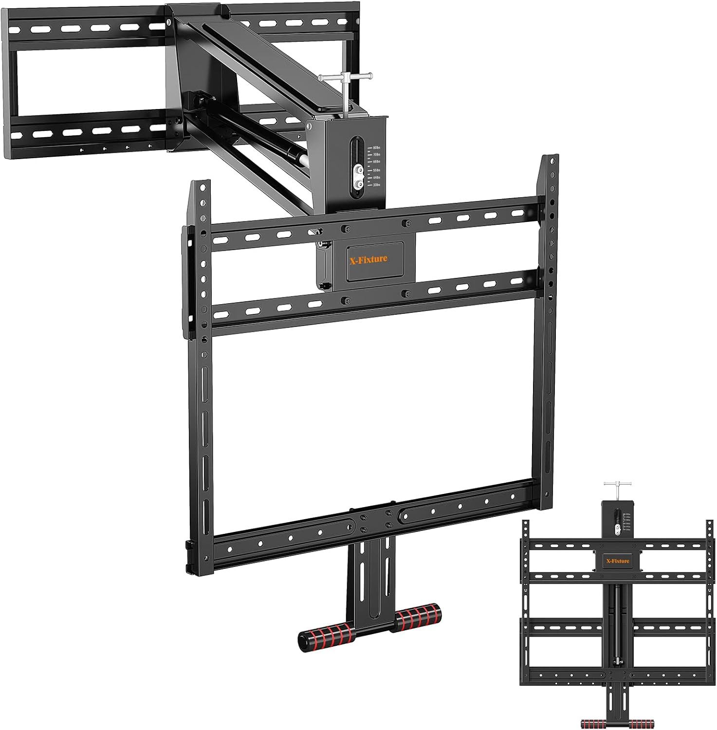X-FIXTURE: Pull Down TV Mount for 43-80 TVs, Height Adjust, Max 80lbs