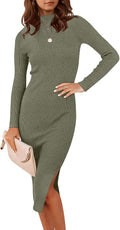 Womens Slim Fit Ribbed Mock Neck Midi Dress - Flattering Winter Knit