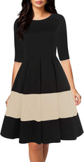 oxiuly Vintage Half Sleeve O-Neck Contrast Swing Dress