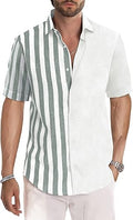 Men's Casual Stylish Short Sleeve Button-Up Striped Dress Shirt