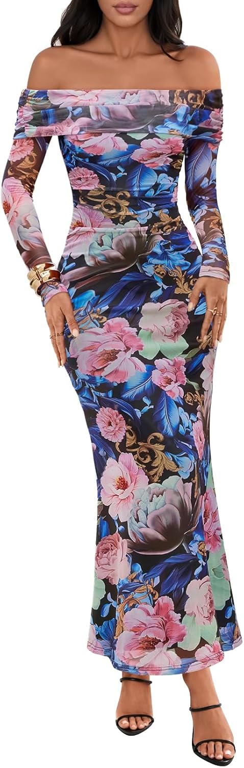Stunning Floral Maxi Dress for Women - Off Shoulder Elegance