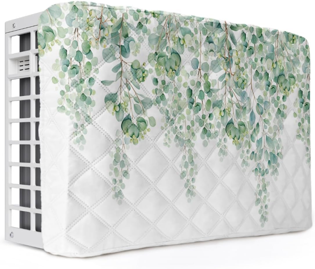 Waterproof Spring Green Leaf AC Cover 25x18x3.5 Inch w/ Free Straps by QueenKer