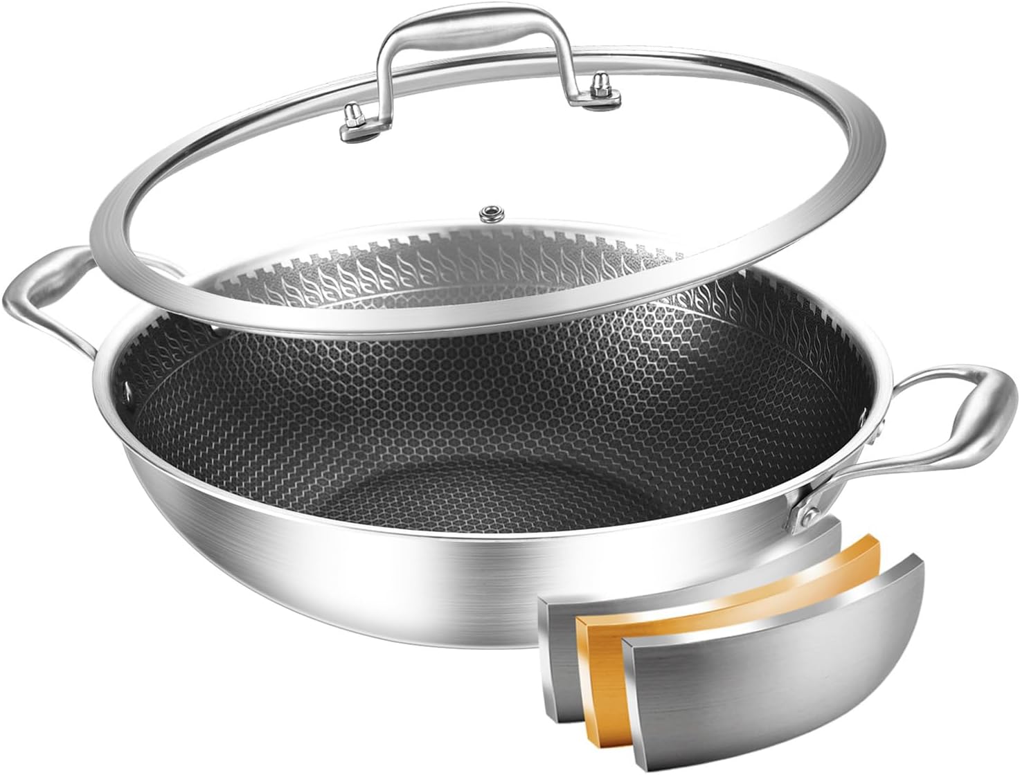 Delarlo 12 Inch Nonstick Wok Pan with Lid for Healthy Cooking