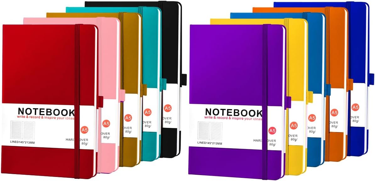 A5 Lined Notebooks for Writing - 10 Pack Hardcover Journals