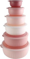 Prep Bowls with Lids - Wide Deep Nesting Plastic Mixing Bowl Set, Pink