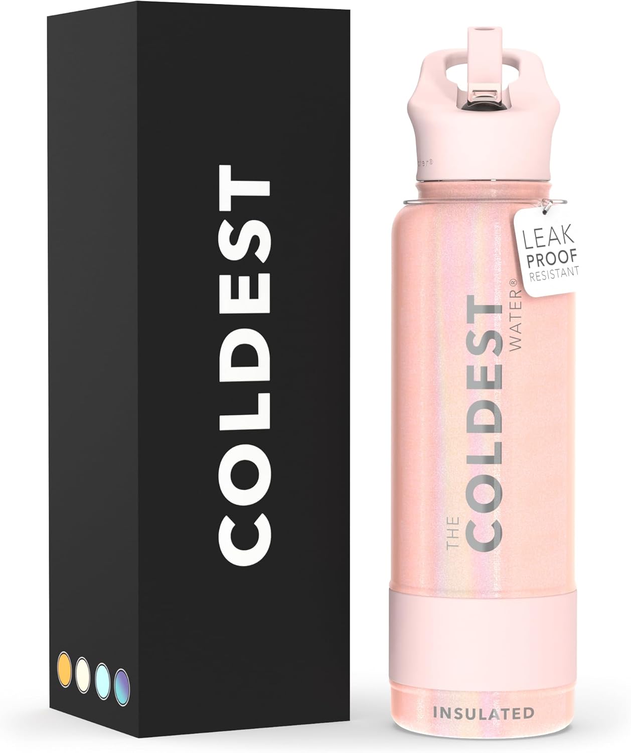 Coldest Insulated Water Bottle with Straw Lid - 40 oz Pink Glitter