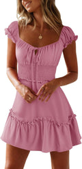 YOBECHO Womens Summer Ruffle Sleeve Sweetheart Neckline Dress Material
