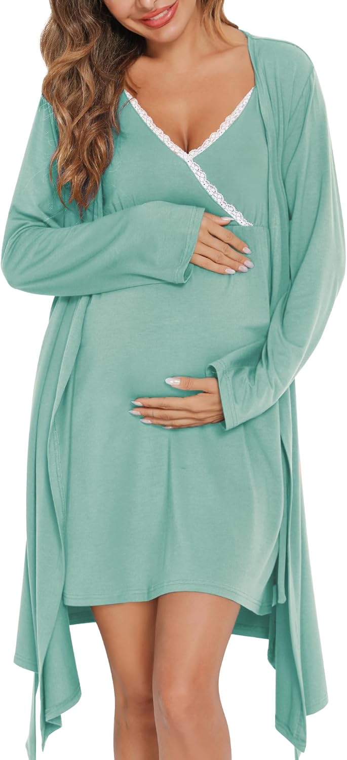 SWOMOG Womens Maternity Robe for Nursing and Delivery Comfort