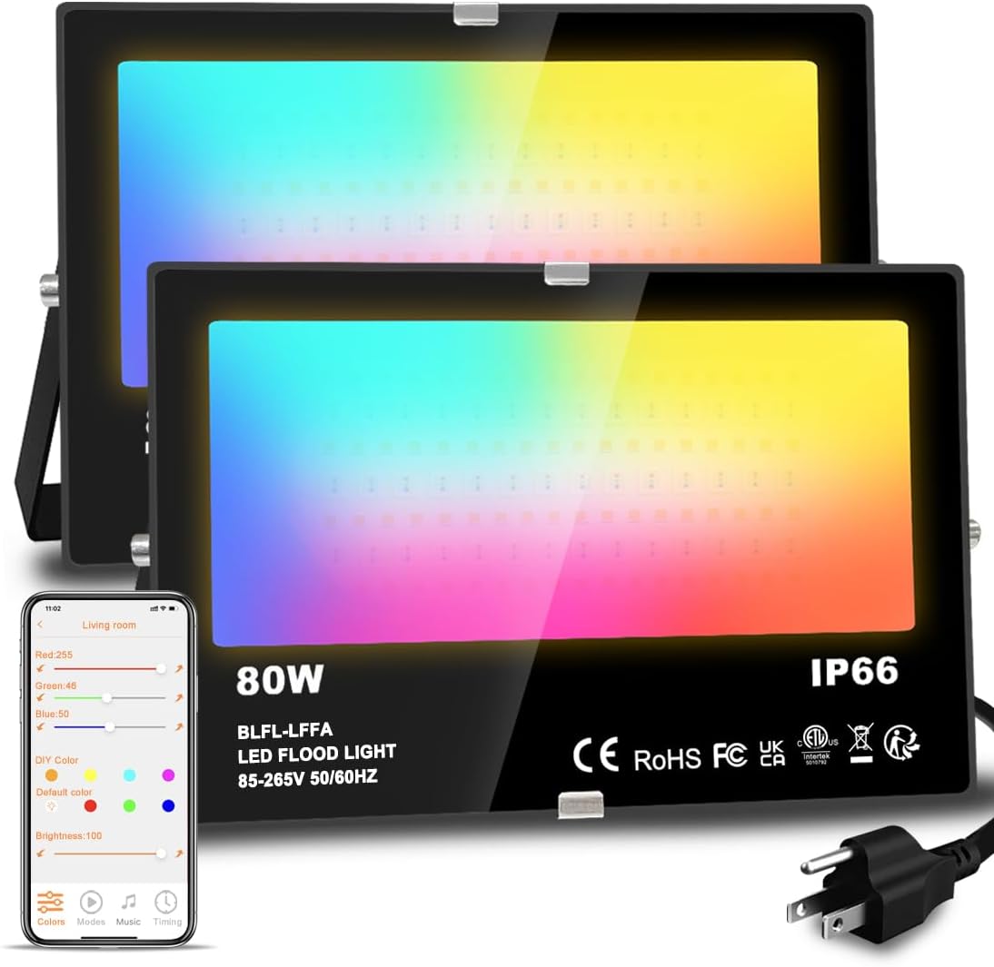 Smart RGB LED Flood Light Outdoor 800W Equivalent 8000LM