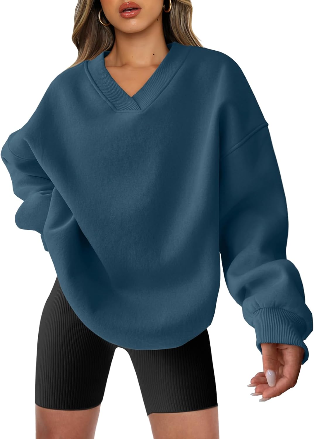 Oversized V Neck Sweatshirt for Women - Comfy Pullover Top