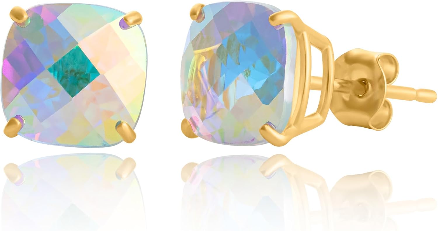 14k Gold Cushion-Cut December Birthstone Stud Earrings Gift