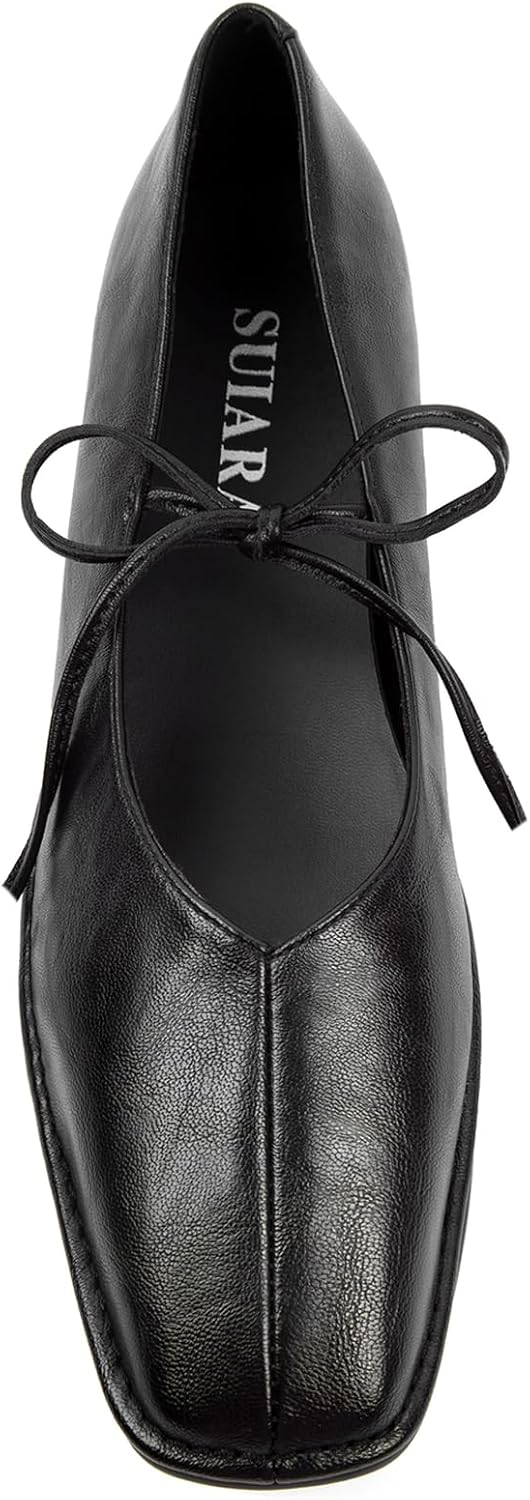Lace Up Ballet Flats Women Square Toe Mary Jane Comfortable Shoes