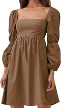 Womens Square Neck Puff Sleeve Mini Dress - Lightweight Terylene