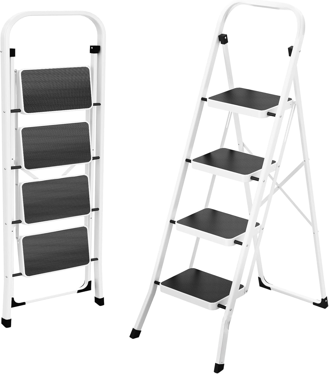 HBTower 4 Step Folding Ladder with Anti-Slip Pedal and Handrails