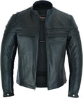 Vance Leather Men's Premium Leather Racer Jacket with Vents - Durable