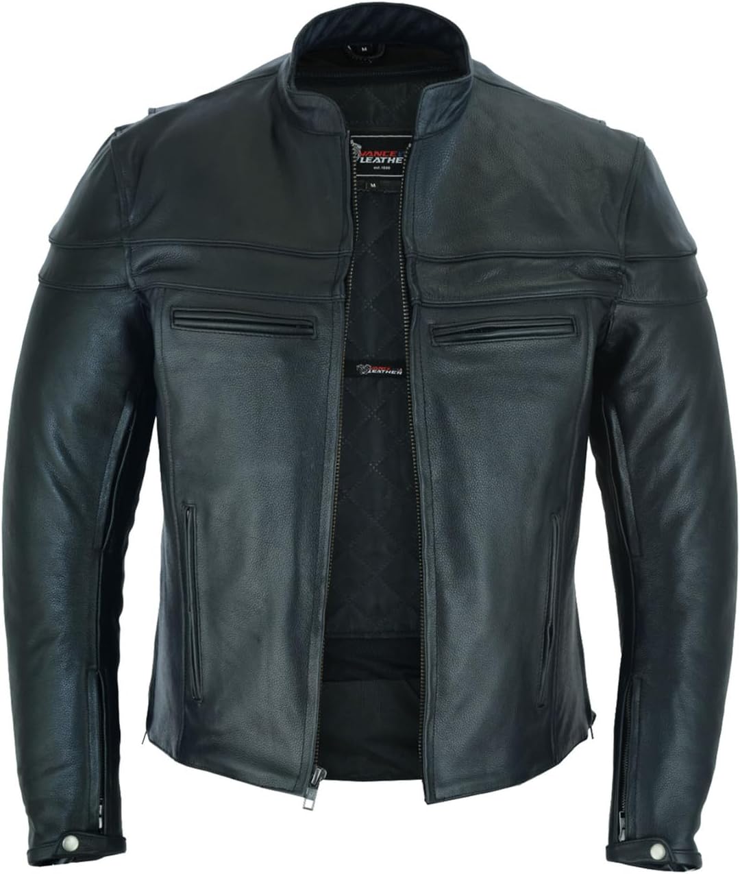 Premium Leather Racer Jacket for Men with Vents and Pockets