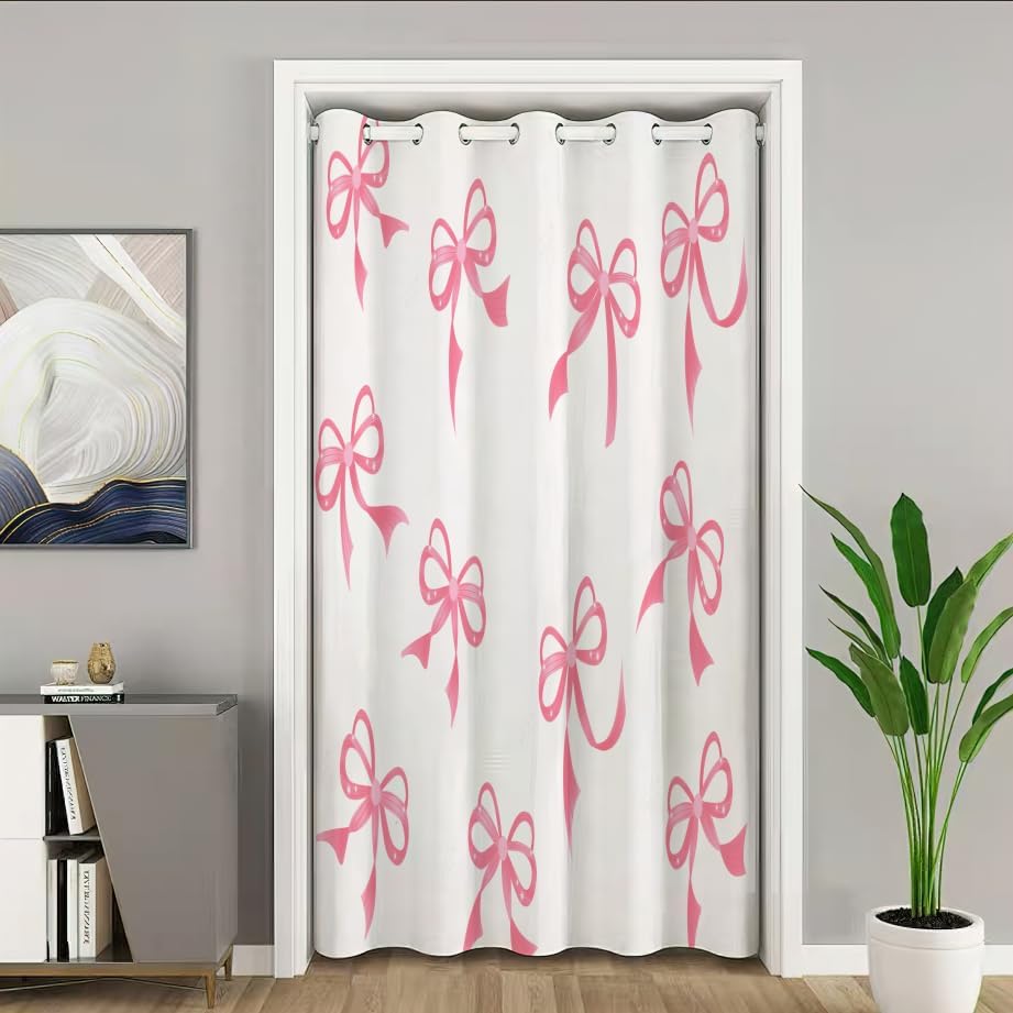 Blackout Thermal Insulated Doorway Curtain for Bedroom - Pink Bow Tie - 39 x 70