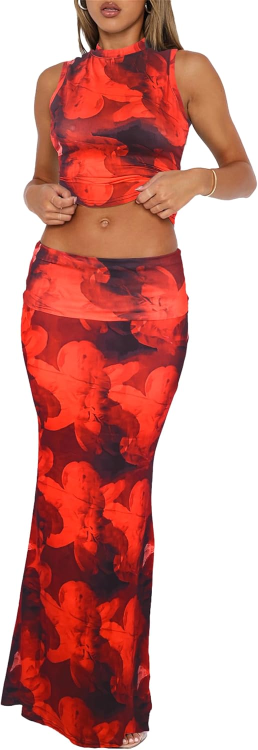 Stylish 2 Piece Skirt Sets for Women - Crop Top and Maxi Skirt