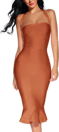 houstil Women's V Neck Halter Fishtail Bandage Bodycon Dress Party can