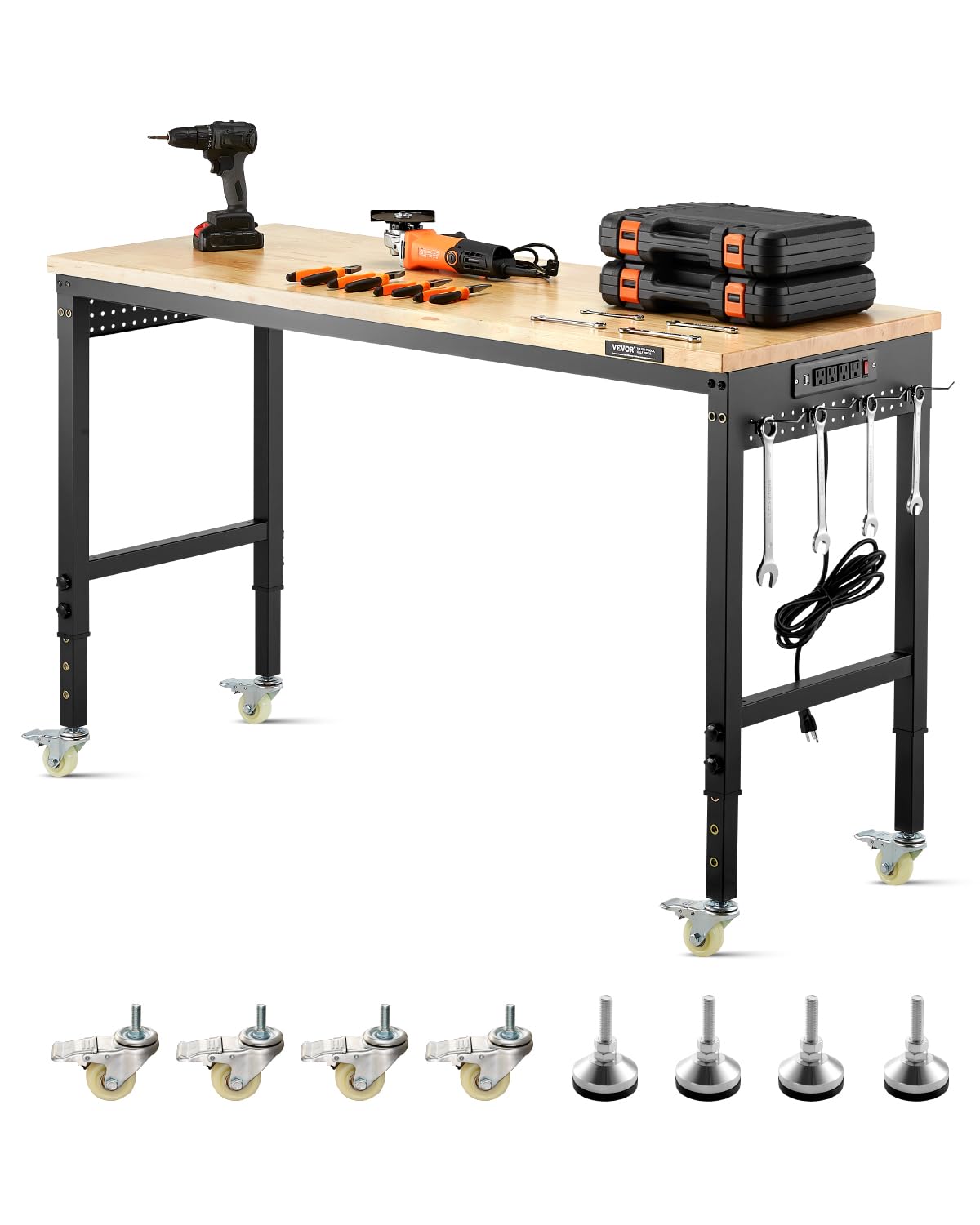 VEVOR Adjustable Workbench with Power Outlet and Wheels