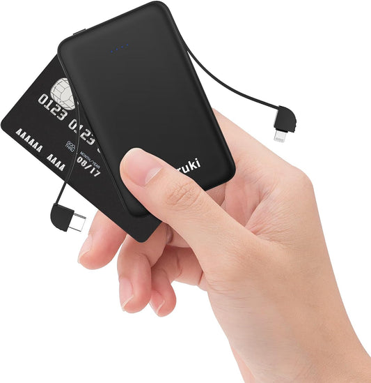 Ultra-Slim 6000mAh Portable Charger with Built-in Cables
