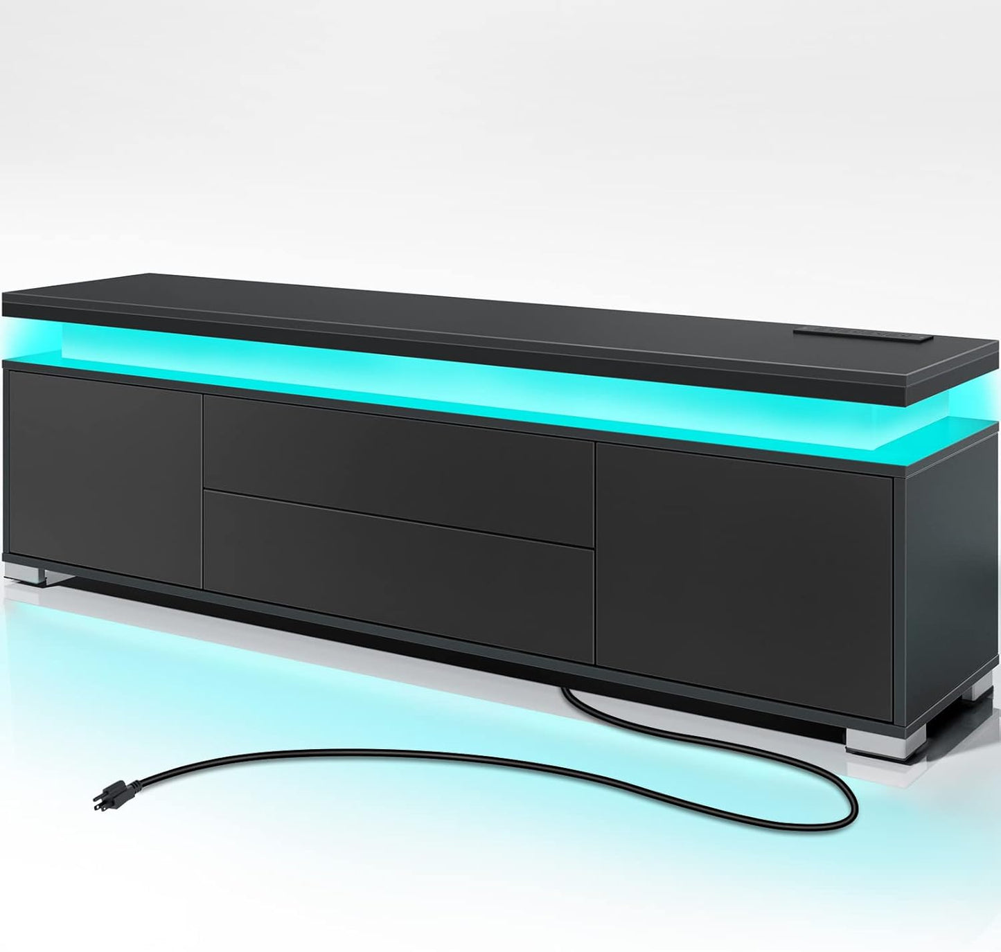 Rolanstar Modern TV Stand - Power Outlet & LED Lights