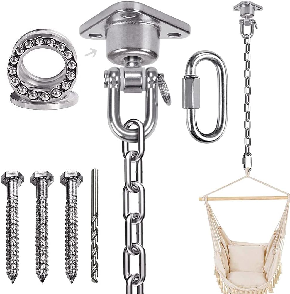 Silent Swing Hanger Kit, Stainless Steel Chain, Anti-Rust, Heavy Duty 1100 LB Capacity